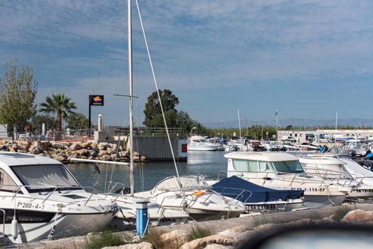 Ebro Delta, Spain: 2020 September: Port of  Ebro River in summer in the port on 2020