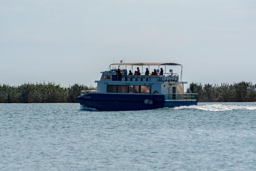 Ebro Delta, Spain: 2020 September: Boat Tour on the Ebro River in summer in the port.