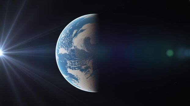 sunrise from planet orbit, 3d illustration render