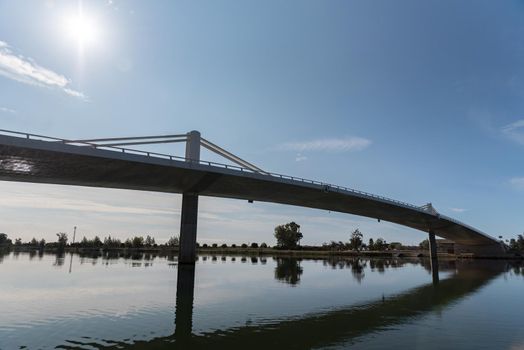 Sant Jaume d Enveja new bridge Lo Passador over Ebro river Ebro Delta, Tarragona, Catalonia, Spain.