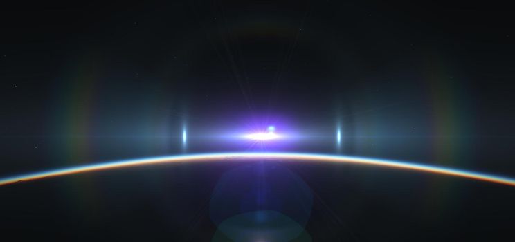 sunrise from planet orbit, 3d illustration render