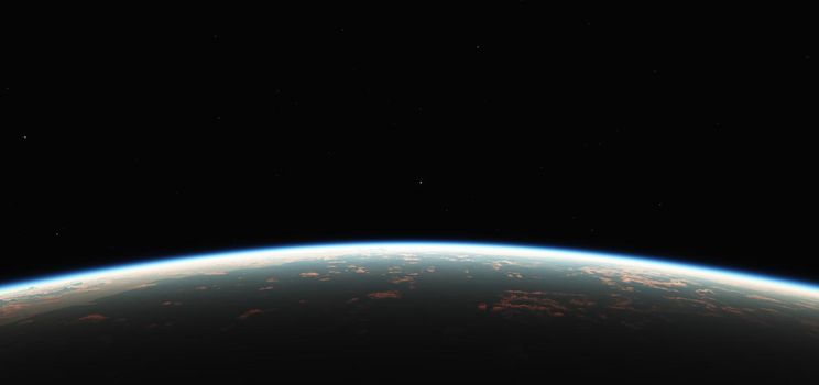 sunrise from planet orbit, 3d illustration render