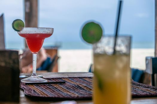 Two coctails in beach bar, Zanzibar. High quality photo