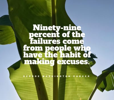 Quote,inspirational text. Ninety-nine percent of the failures come from people who have the habit of making excuses..