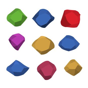 Cartoon stones. Rock stone isometric set. Colorful boulders, natural building block shapes, wall stones. 3d flat isolated illustration. Vector collection.