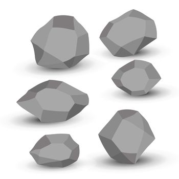 Cartoon stones. Rock stone isometric set. Granite grey boulders, natural building block shapes, wall stones. 3d flat isolated illustration. Vector collection