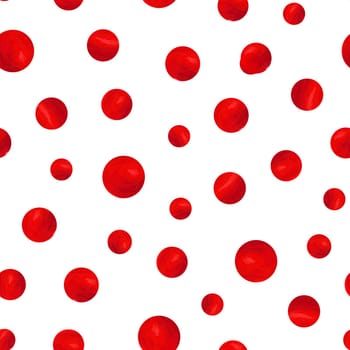 Abstract fashion grunge polka dots background. White seamless pattern with red textured circles. Template design for invitation, poster, card, flyer, banner, textile, fabric. Halftone card