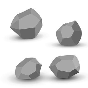 Cartoon stones. Rock stone isometric set. Granite grey boulders, natural building block shapes, wall stones. 3d flat isolated illustration. Vector collection.
