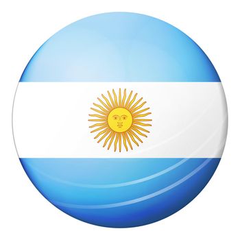 Glass light ball with flag of Argentina. Round sphere, template icon. Argentinian National symbol. Glossy realistic ball, 3D abstract vector illustration highlighted on a white background. Big bubble.