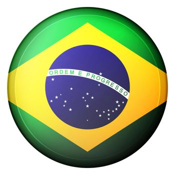 Glass light ball with flag of Brazil. Round sphere, template icon. Brazilian national symbol. Glossy realistic ball, 3D abstract vector illustration highlighted on a white background. Big bubble