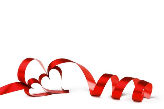 Heart shaped red ribbon isolated on white background Valentines day concept