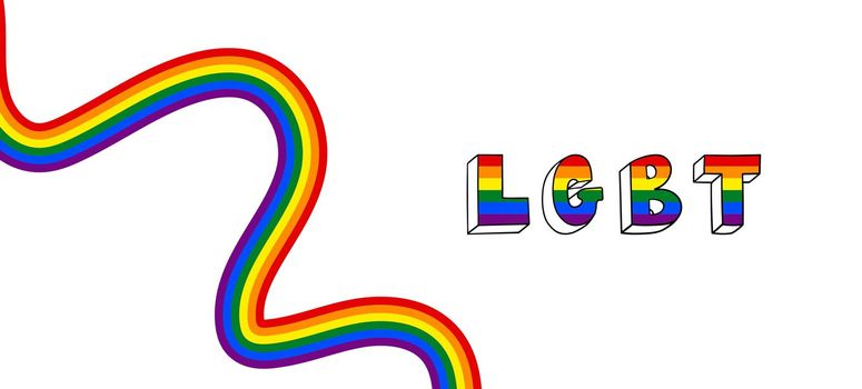 Lettering LGBT, ribbon, tape. Set of LGBT icons. Template design, vector illustration. Love wins. Geometric shapes in the colors on the rainbow. Colorful symbols. Gay pride collection. Banner