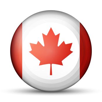 Glass light ball with flag of Canada. Round sphere, template icon. Canadian national symbol. Glossy realistic ball, 3D abstract vector illustration highlighted on a white background. Big bubble