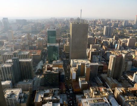 High angle view over Johannesburg city center, South Africa
