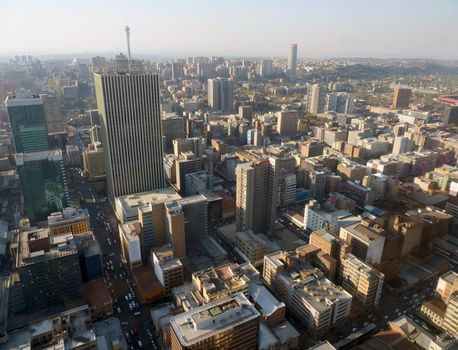 High angle view over Johannesburg city center, South Africa