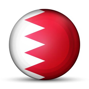 Glass light ball with flag of Bahrain. Round sphere, template icon. National symbol. Glossy realistic ball, 3D abstract vector illustration highlighted on a white background. Big bubble