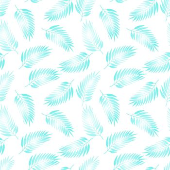 Floral seamless pattern with colorful exotic leaves on white background. Tropic blue branches. Fashion vector stock illustration for wallpaper, posters, card, fabric, textile