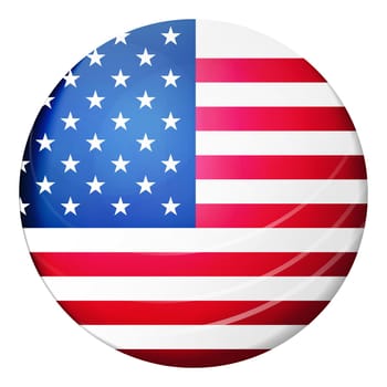 Glass light ball with flag of USA. Round sphere, template icon. American national symbol. Glossy realistic ball, 3D abstract vector illustration highlighted on a white background. Big bubble