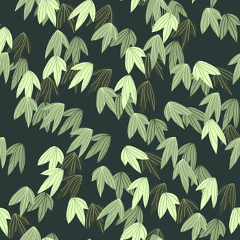 Floral seamless pattern with colorful exotic leaves on dark background. Tropic green branches. Fashion vector stock illustration for wallpaper, posters, card, fabric, textile