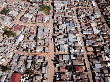 Aerial view over a township in South Africa