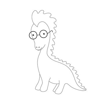Coloring Pages. Coloring Book for kids. Colouring pictures with cute dinosaur with glasses.Vector animals illustration. Cartoon adorable character for cards, wallpaper, textile, fabric, kindergarten.