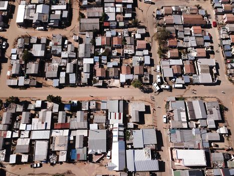 Aerial view over a township in South Africa
