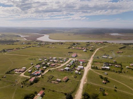 Aerial view of remote village in southern africa