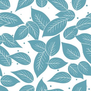 Floral seamless pattern with blue exotic leaves on white background. Tropic branches. Fashion vector stock illustration for wallpaper, posters, card, fabric, textile.