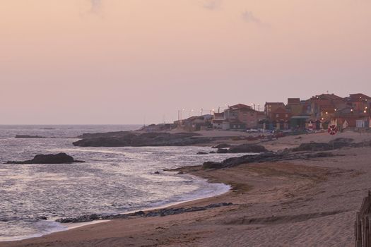 Vila Cha beach at sunset in Vila do Conde, in Portugal