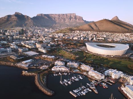 Aerial view across Cape Town from the ocean