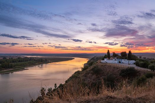 Camper van near Guadiana river in Juromenha Alentejo, Portugal