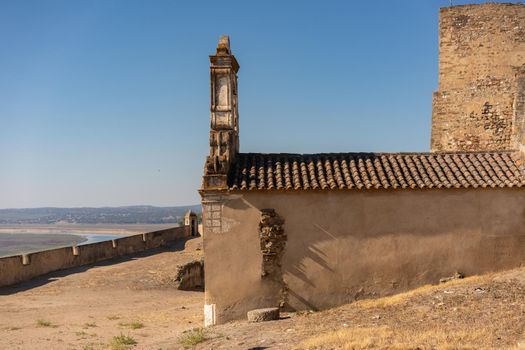 Juromenha beautiful ruin castle fortress and guadiana river in Alentejo, Portugal