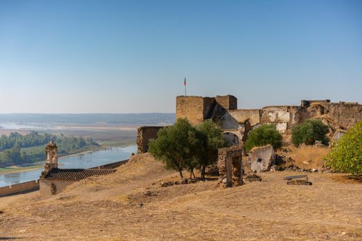 Juromenha beautiful ruin castle fortress and guadiana river in Alentejo, Portugal