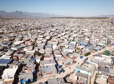 Aerial view over a township near Cape Town, South Africa