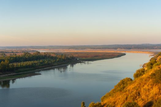 Guadiana view of the border between Portugal and Spain in Juromenha beautiful Alentejo landscape, in Portugal