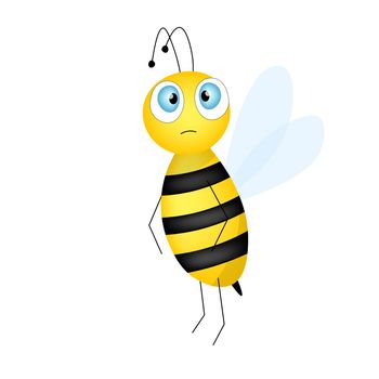 Cartoon cute bee mascot. A surprised bee flies. Small wasp. Vector character. Insect icon. Template design for invitation, cards, wallpaper, kindergarten. Doodle style.