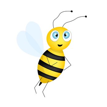 Cartoon cute bee mascot. A surprised bee flies. Small wasp. Vector character. Insect icon. Template design for invitation, cards, wallpaper, kindergarten. Doodle style.