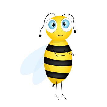 Cartoon cute bee mascot. A surprised bee flies. Small wasp. Vector character. Insect icon. Template design for invitation, cards, wallpaper, kindergarten. Doodle style.