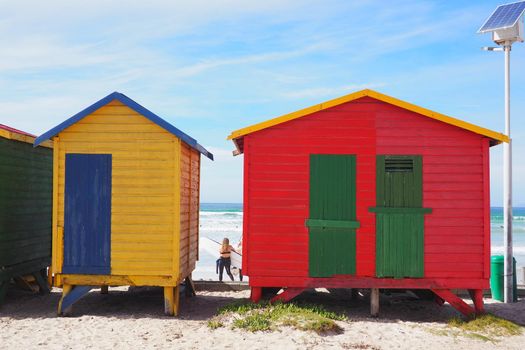 Bright beach huts at Muizenberg beach, Cape Town, South Africa