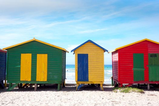 Bright beach huts at Muizenberg beach, Cape Town, South Africa