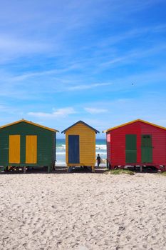 Bright beach huts at Muizenberg beach, Cape Town, South Africa
