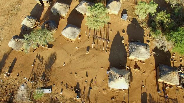 Aerial view over small african village