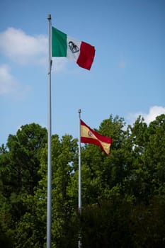 Green, white, red flag of Mexico, popping in the wind
