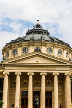 Detail view over the Romanian Athenaeum or Ateneul Roman, in the center of Bucharest capital of Romania