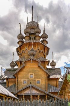 Svyatogorsk, Ukraine 07.16.2020.  Wooden All Saints skete, a part of the Svyatogorsk Lavra in Ukraine, on a sunny summer day