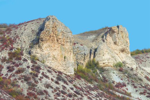 The Crimean landscape against the sky is cloudless. View from below.