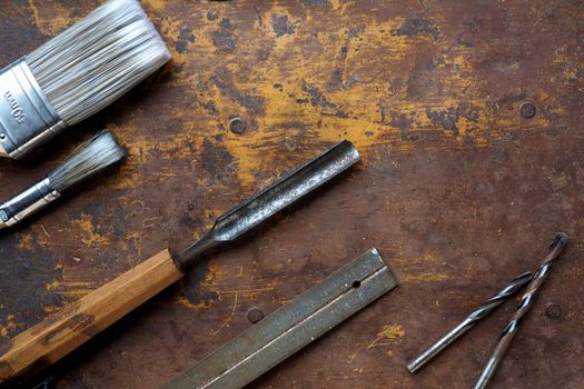 Tools flat lay on textured surface