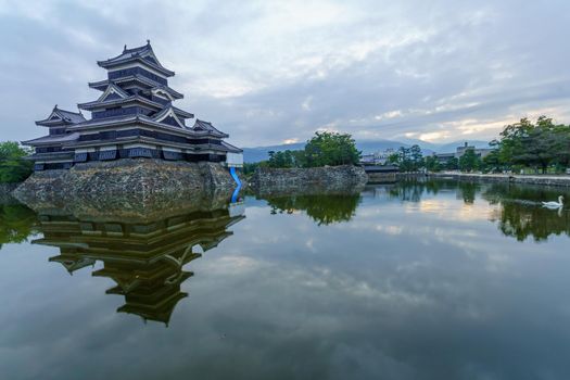 Sunrise view of the Matsumoto Castle (or Crow Castle), in Matsumoto, Japan