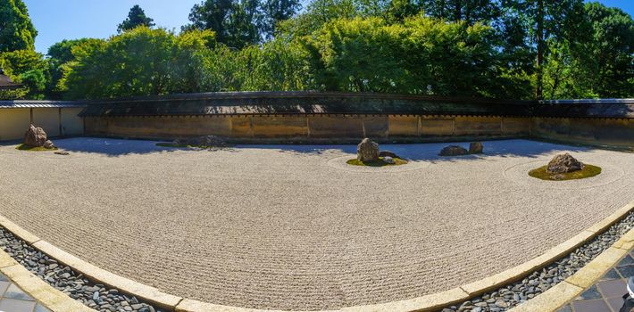 View of the Ryouan-ji Rock Garden, in Kyoto, Japan