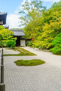 View of Japanese Rock Garden of the Tenju-an Temple, in Kyoto, Japan